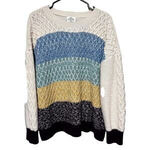 Y2K Cable Knit Sweater Colorblock Oversized Pulllover soft knit Pastel sz L